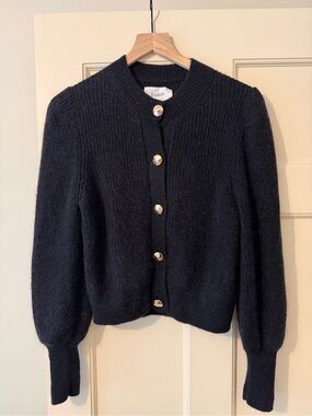 ba&sh Navy Textured Button-Front Cardigan